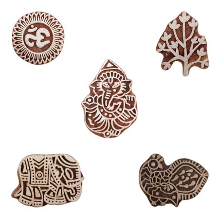 Set of 5 Piece New Mix Wooden Printing Blocks